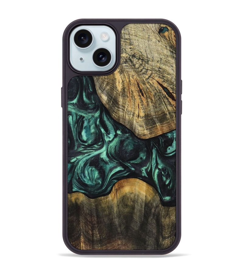 iPhone 15 Plus Wood+Resin Phone Case - Quinton (Green, 721795)