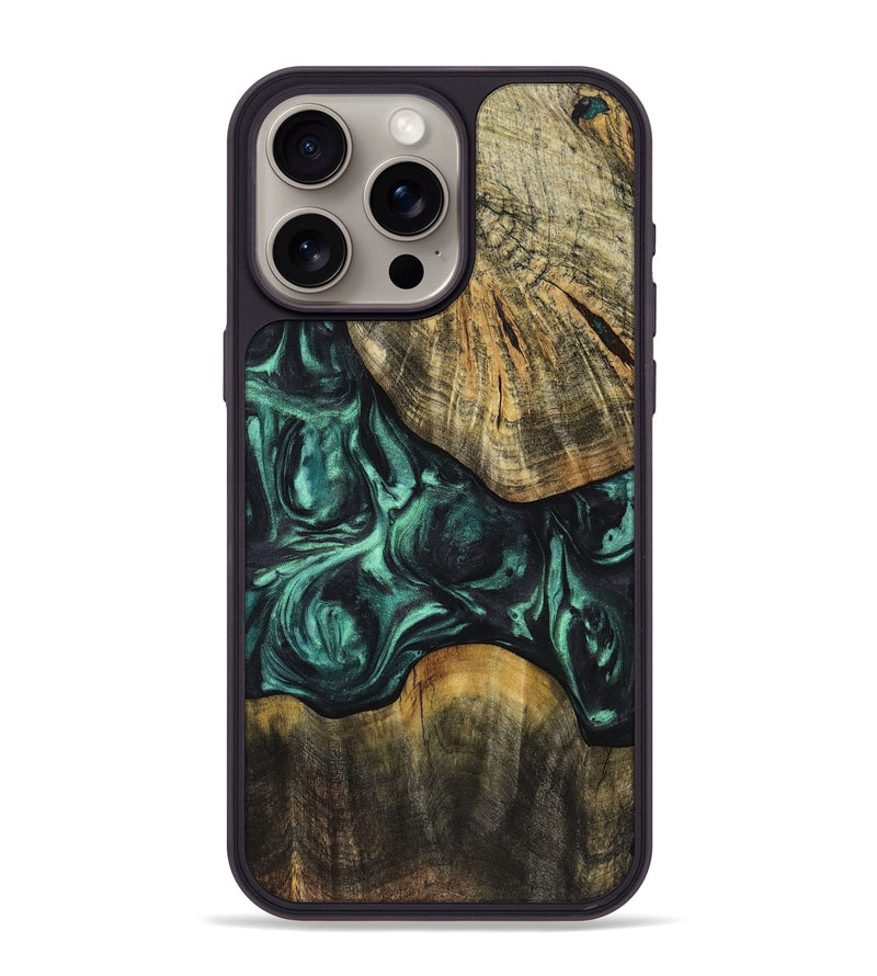 iPhone 15 Pro Max Wood+Resin Phone Case - Quinton (Green, 721795)