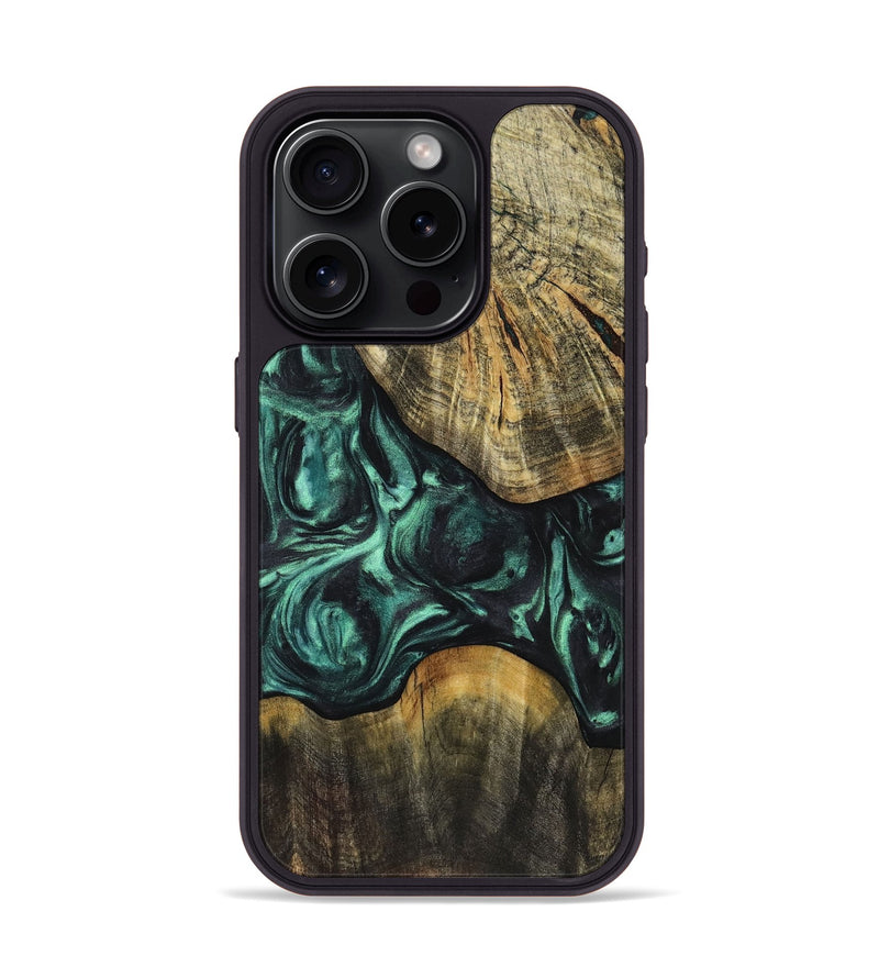 iPhone 15 Pro Wood+Resin Phone Case - Quinton (Green, 721795)