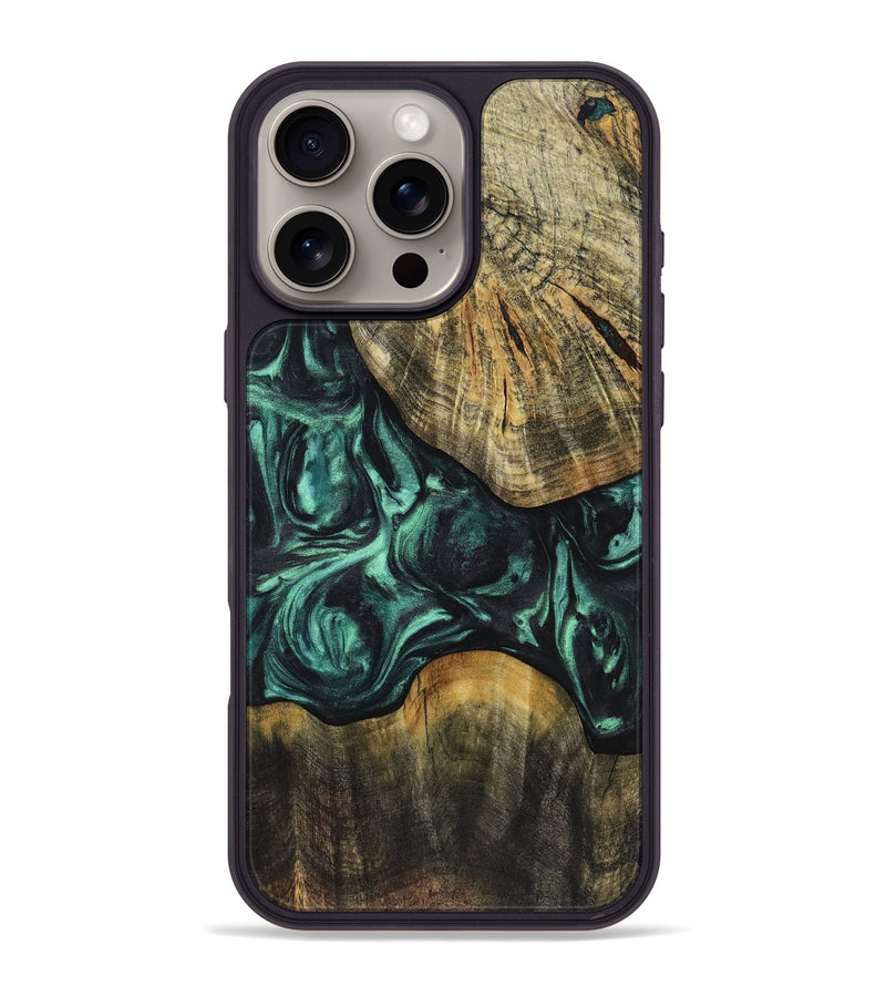 iPhone 16 Pro Max Wood+Resin Phone Case - Quinton (Green, 721795)