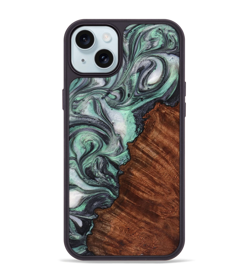 iPhone 15 Plus Wood+Resin Phone Case - Lynn (Green, 721796)