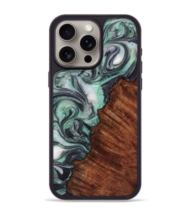 iPhone 15 Pro Max Wood+Resin Phone Case - Lynn (Green, 721796)