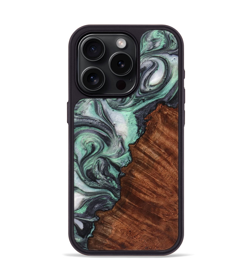 iPhone 15 Pro Wood+Resin Phone Case - Lynn (Green, 721796)