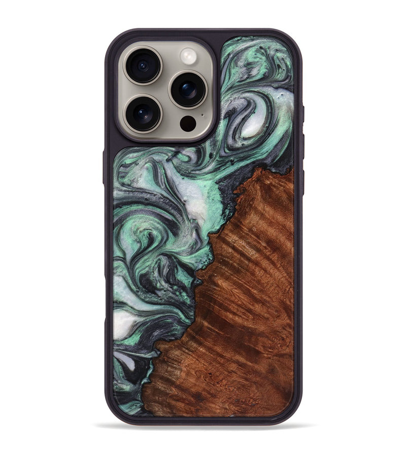 iPhone 16 Pro Max Wood+Resin Phone Case - Lynn (Green, 721796)