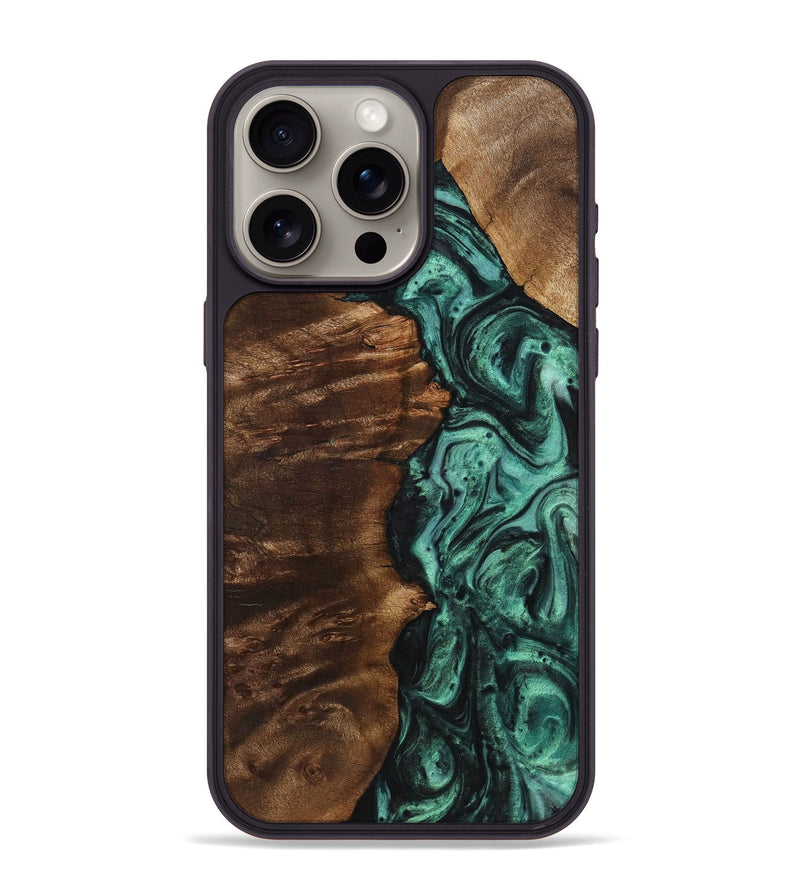 iPhone 15 Pro Max Wood+Resin Phone Case - Leonard (Green, 721797)