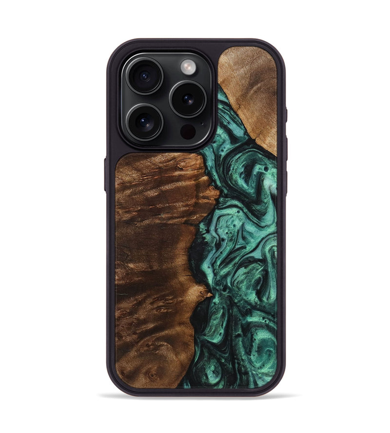 iPhone 15 Pro Wood+Resin Phone Case - Leonard (Green, 721797)