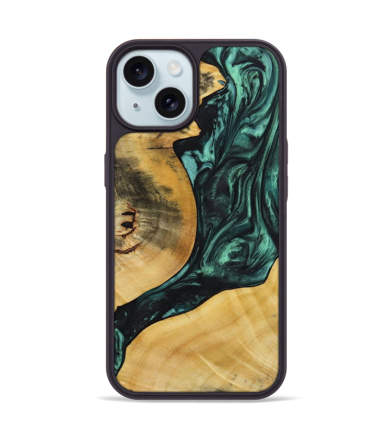 iPhone 15 Wood+Resin Phone Case - Marlene (Green, 721799)