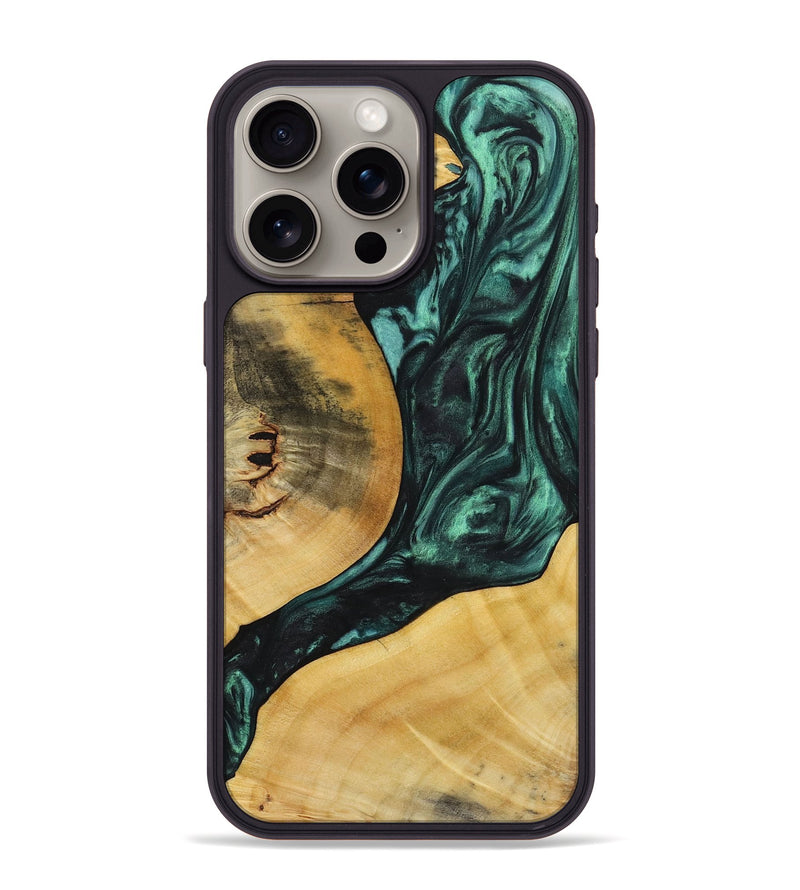 iPhone 15 Pro Max Wood+Resin Phone Case - Marlene (Green, 721799)