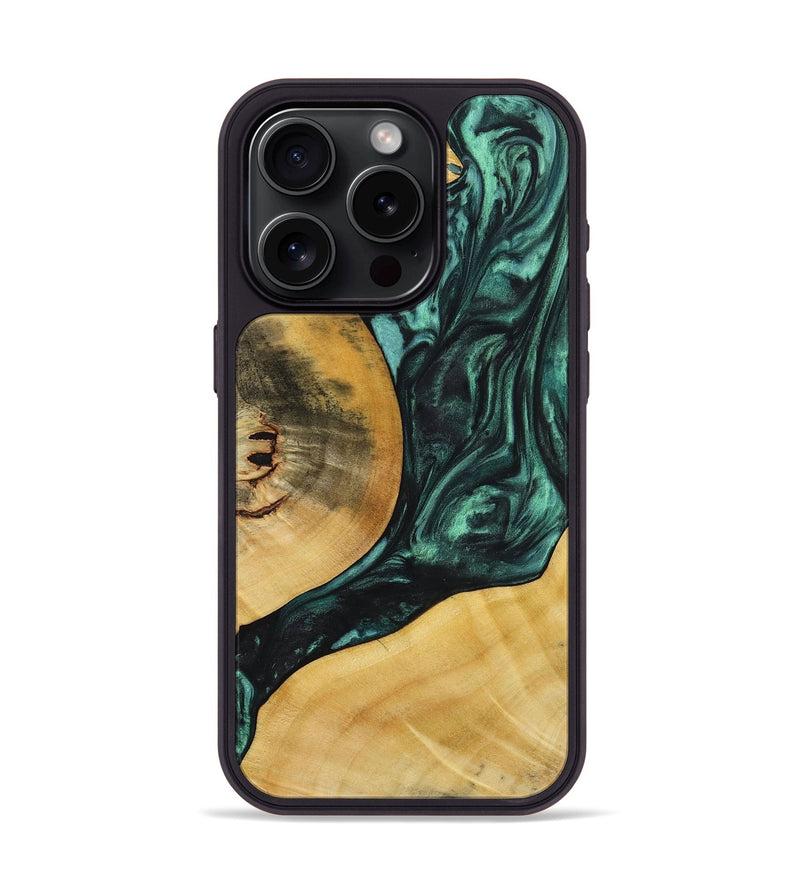 iPhone 15 Pro Wood+Resin Phone Case - Marlene (Green, 721799)