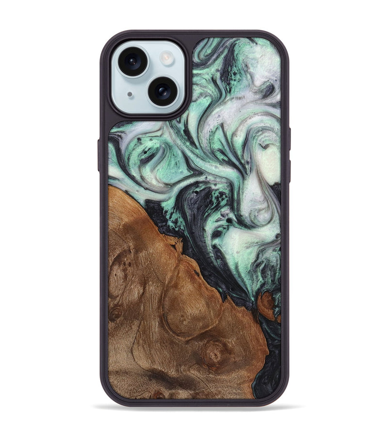 iPhone 15 Plus Wood+Resin Phone Case - Ted (Green, 721801)