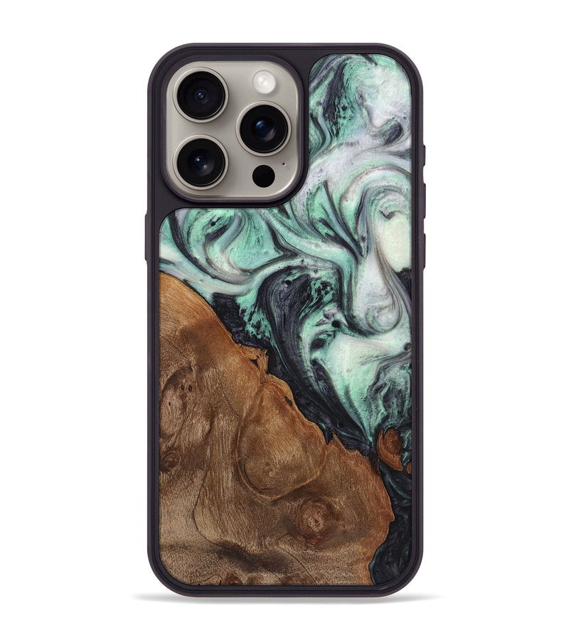 iPhone 15 Pro Max Wood+Resin Phone Case - Ted (Green, 721801)