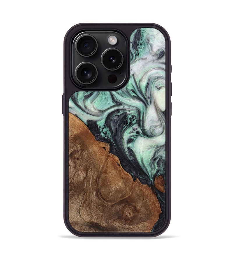 iPhone 15 Pro Wood+Resin Phone Case - Ted (Green, 721801)