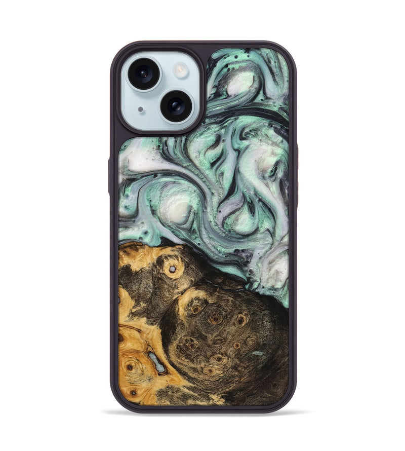 iPhone 15 Wood+Resin Phone Case - Bethany (Green, 721802)