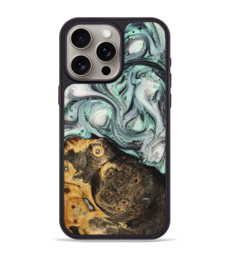 iPhone 15 Pro Max Wood+Resin Phone Case - Bethany (Green, 721802)