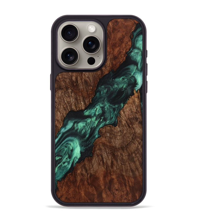 iPhone 15 Pro Max Wood+Resin Phone Case - Jenifer (Green, 721804)