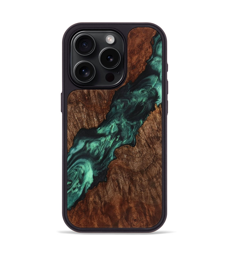 iPhone 15 Pro Wood+Resin Phone Case - Jenifer (Green, 721804)