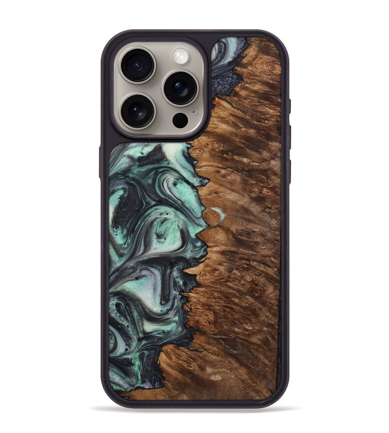 iPhone 15 Pro Max Wood+Resin Phone Case - Justin (Green, 721806)