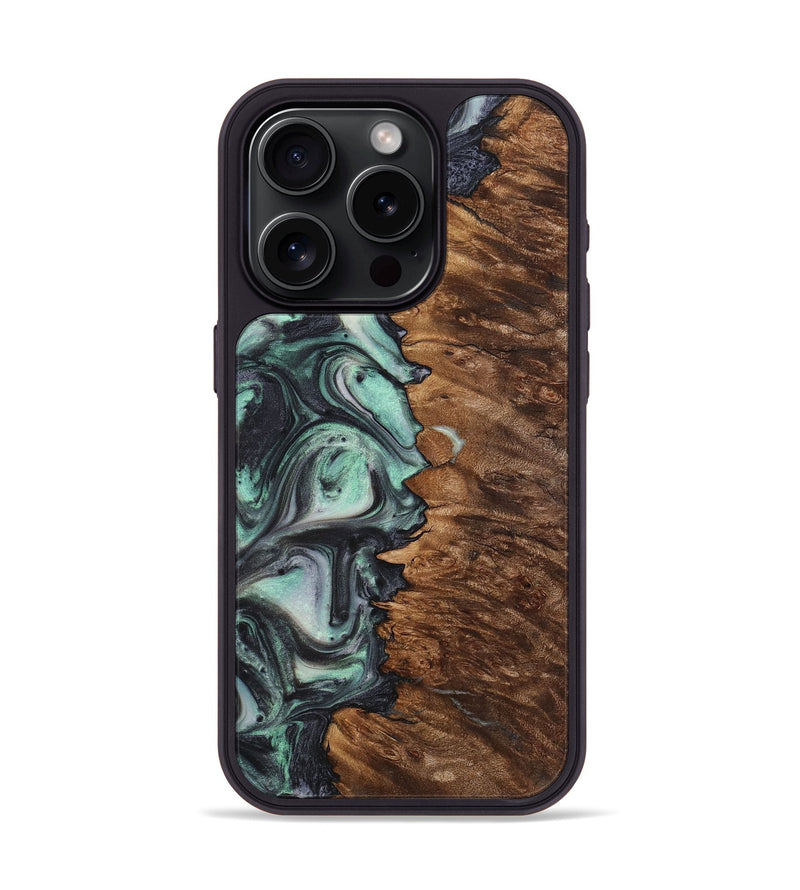 iPhone 15 Pro Wood+Resin Phone Case - Justin (Green, 721806)