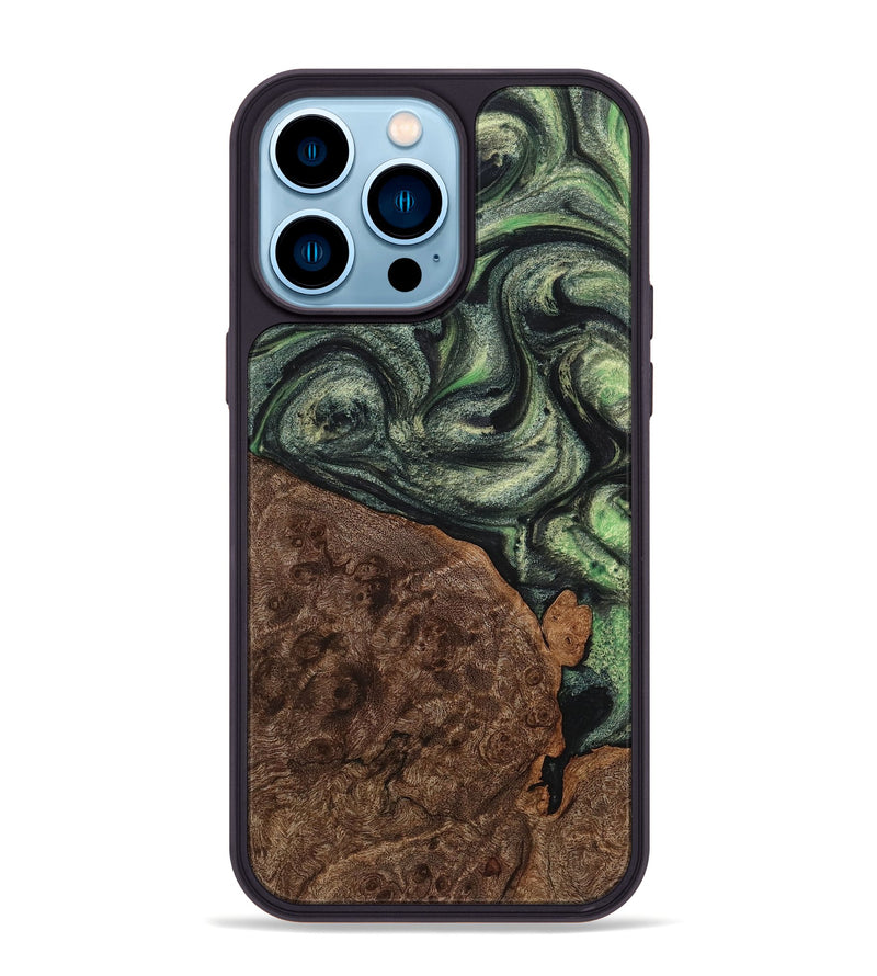 iPhone 14 Pro Max Wood+Resin Phone Case - Felicia (Green, 721807)