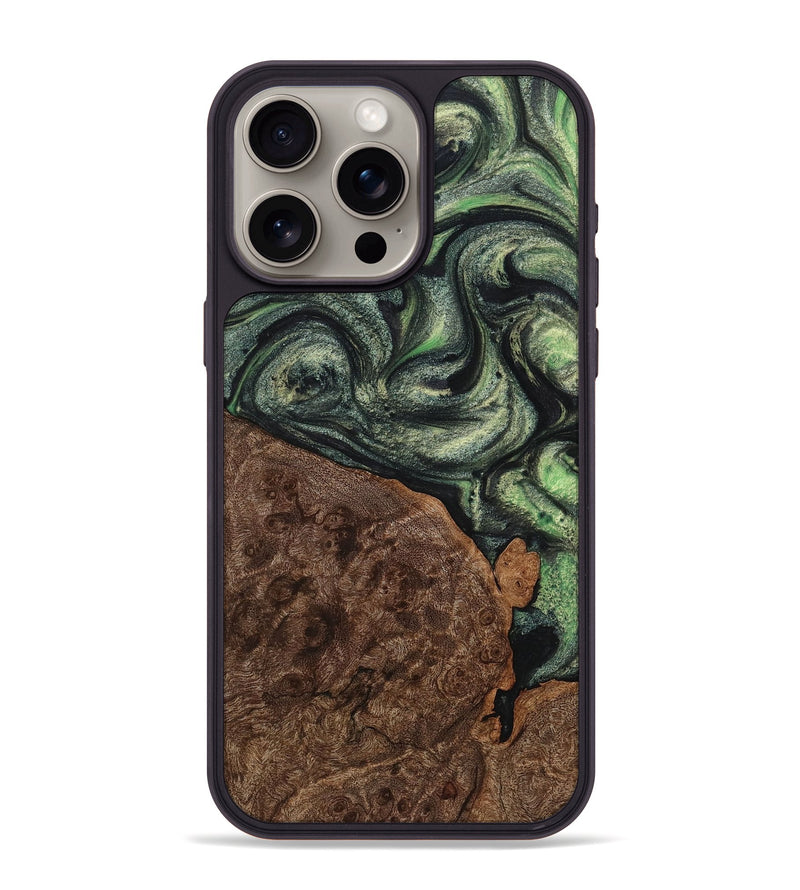 iPhone 15 Pro Max Wood+Resin Phone Case - Felicia (Green, 721807)