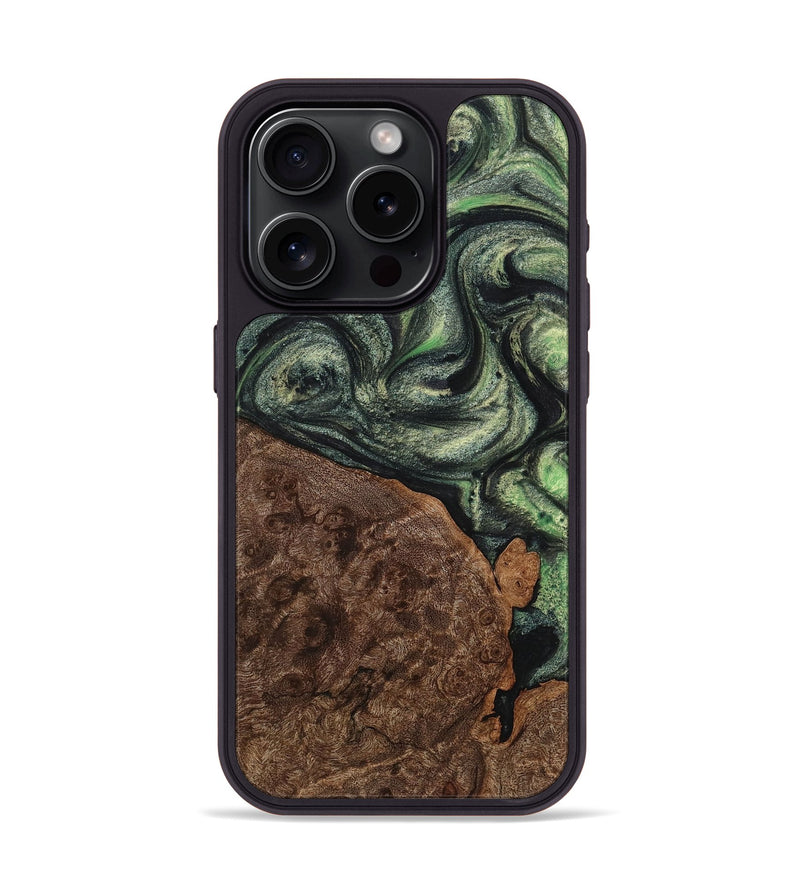 iPhone 15 Pro Wood+Resin Phone Case - Felicia (Green, 721807)