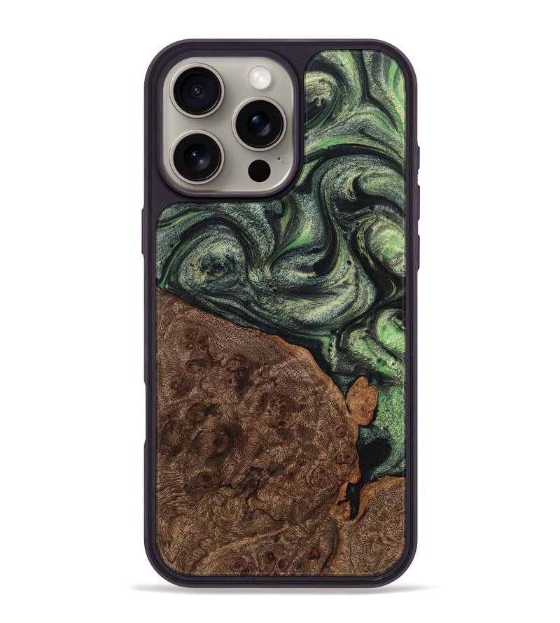 iPhone 16 Pro Max Wood+Resin Phone Case - Felicia (Green, 721807)