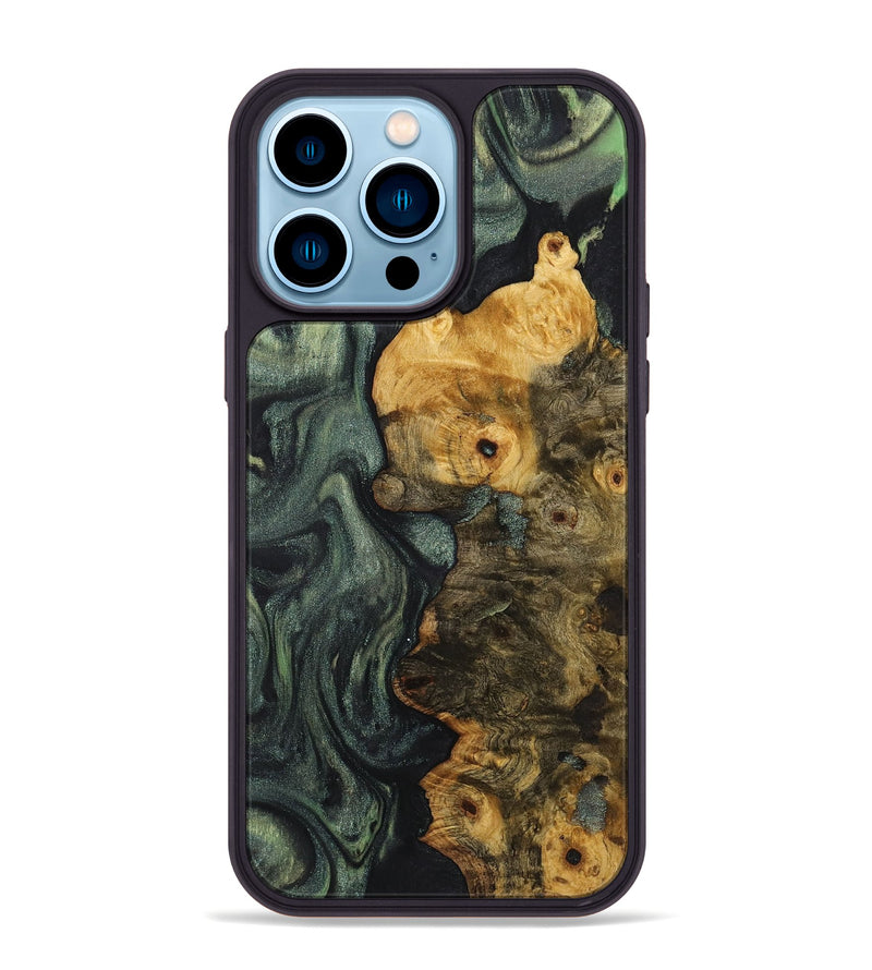 iPhone 14 Pro Max Wood+Resin Phone Case - Dora (Green, 721808)