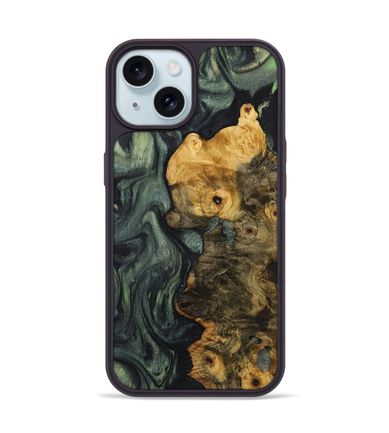 iPhone 15 Wood+Resin Phone Case - Dora (Green, 721808)