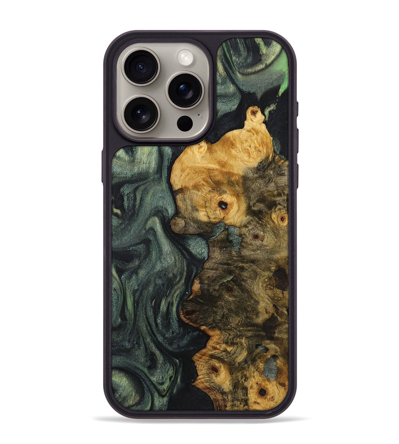 iPhone 15 Pro Max Wood+Resin Phone Case - Dora (Green, 721808)