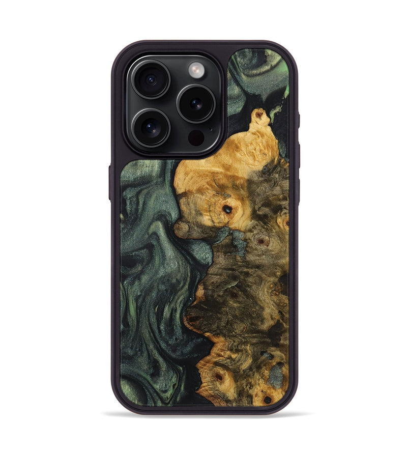 iPhone 15 Pro Wood+Resin Phone Case - Dora (Green, 721808)