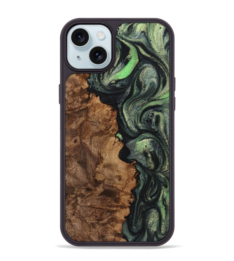 iPhone 15 Plus Wood+Resin Phone Case - Iris (Green, 721809)