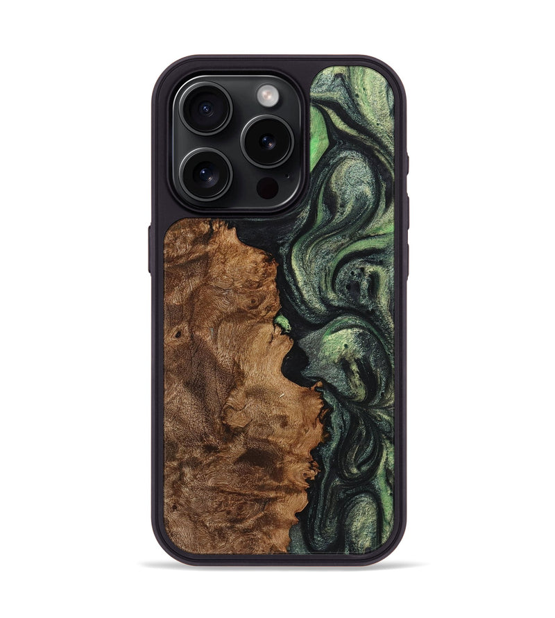 iPhone 15 Pro Wood+Resin Phone Case - Iris (Green, 721809)