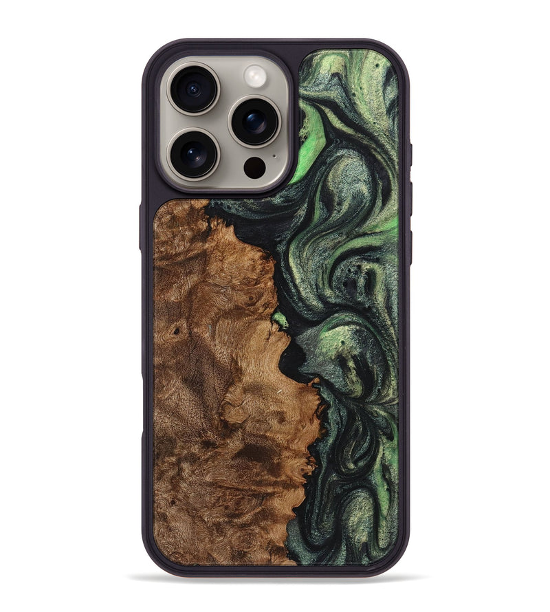 iPhone 16 Pro Max Wood+Resin Phone Case - Iris (Green, 721809)