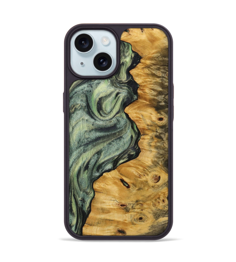 iPhone 15 Wood+Resin Phone Case - Ollie (Green, 721810)