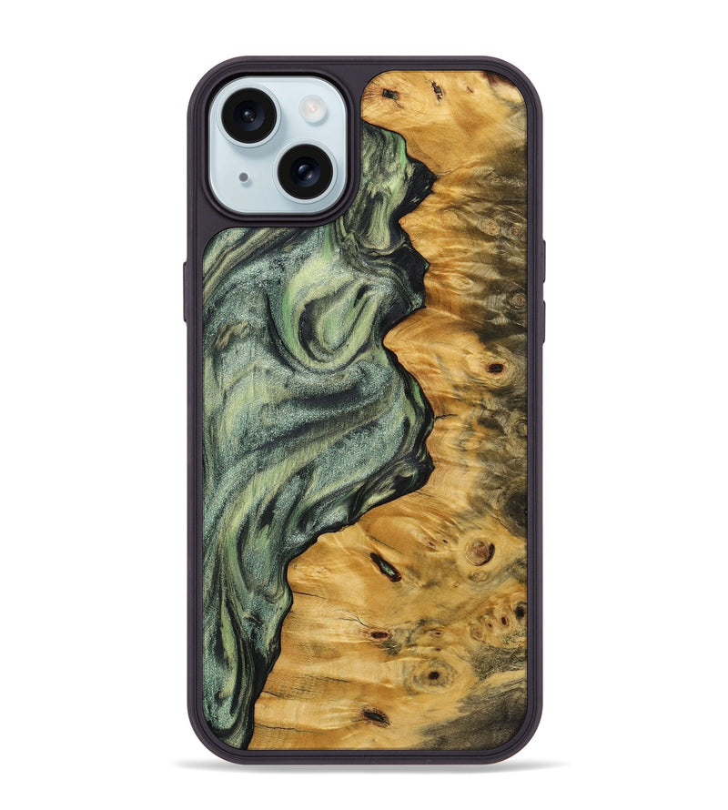 iPhone 15 Plus Wood+Resin Phone Case - Ollie (Green, 721810)