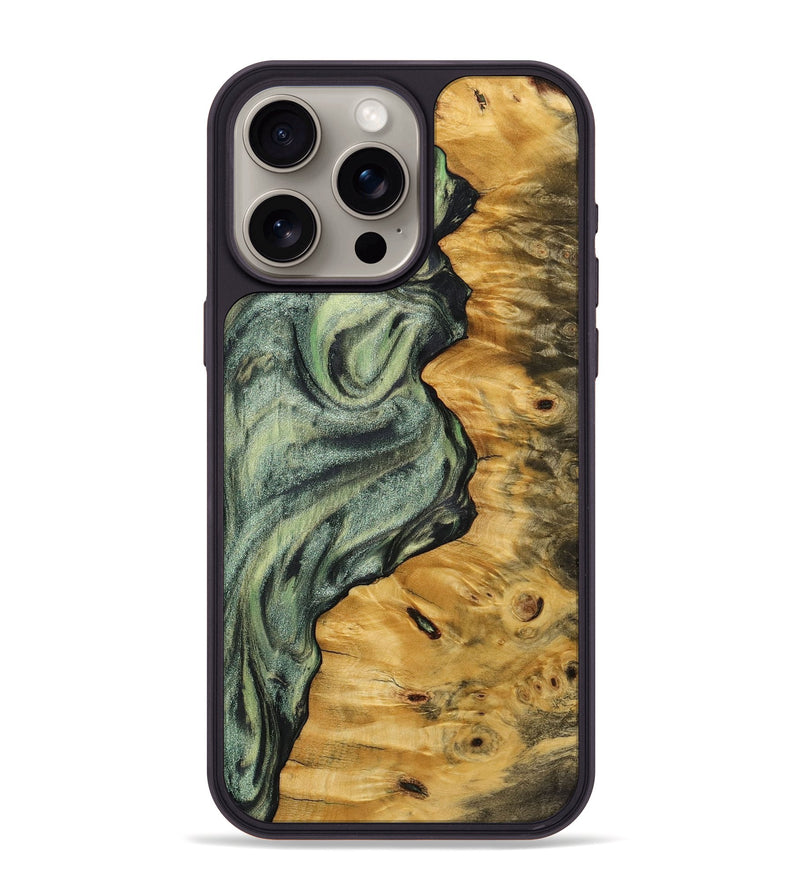 iPhone 15 Pro Max Wood+Resin Phone Case - Ollie (Green, 721810)