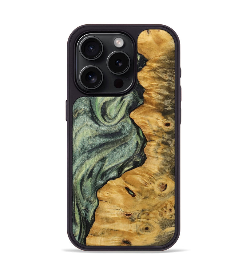 iPhone 15 Pro Wood+Resin Phone Case - Ollie (Green, 721810)