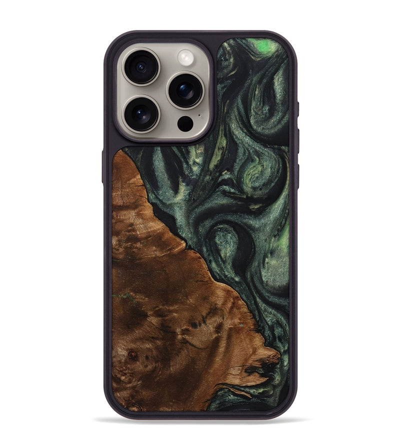 iPhone 15 Pro Max Wood+Resin Phone Case - Clyde (Green, 721811)