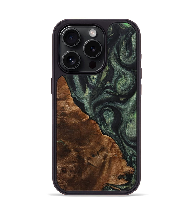 iPhone 15 Pro Wood+Resin Phone Case - Clyde (Green, 721811)