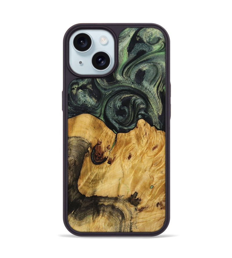 iPhone 15 Wood+Resin Phone Case - Della (Green, 721812)