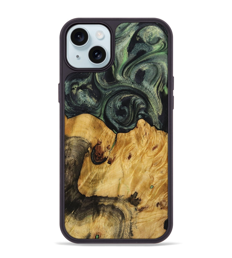 iPhone 15 Plus Wood+Resin Phone Case - Della (Green, 721812)