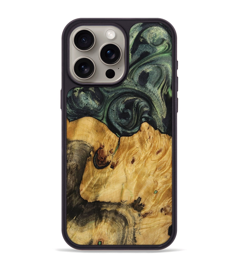 iPhone 15 Pro Max Wood+Resin Phone Case - Della (Green, 721812)