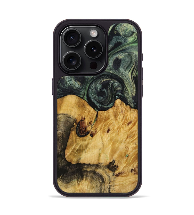 iPhone 15 Pro Wood+Resin Phone Case - Della (Green, 721812)