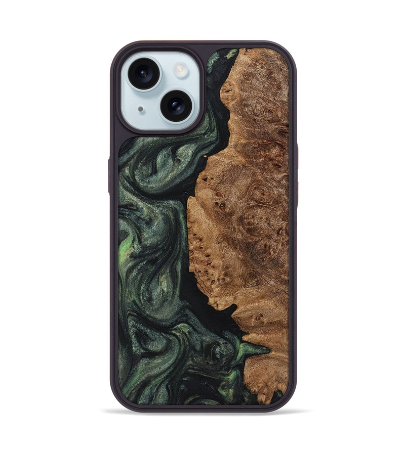 iPhone 15 Wood+Resin Phone Case - Jillian (Green, 721813)