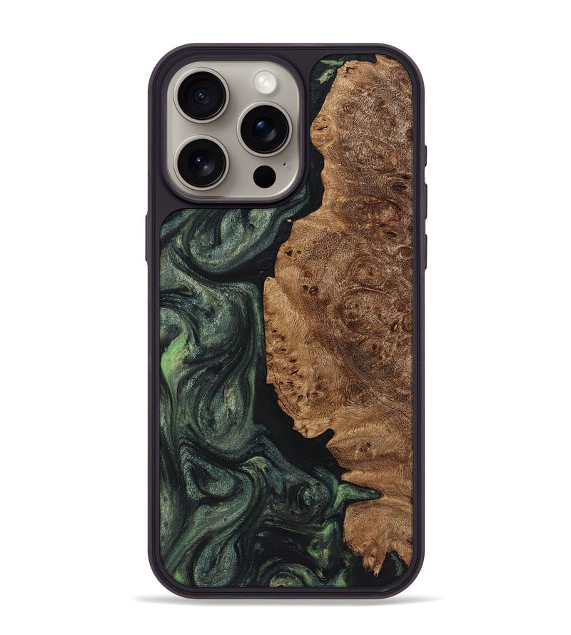 iPhone 15 Pro Max Wood+Resin Phone Case - Jillian (Green, 721813)