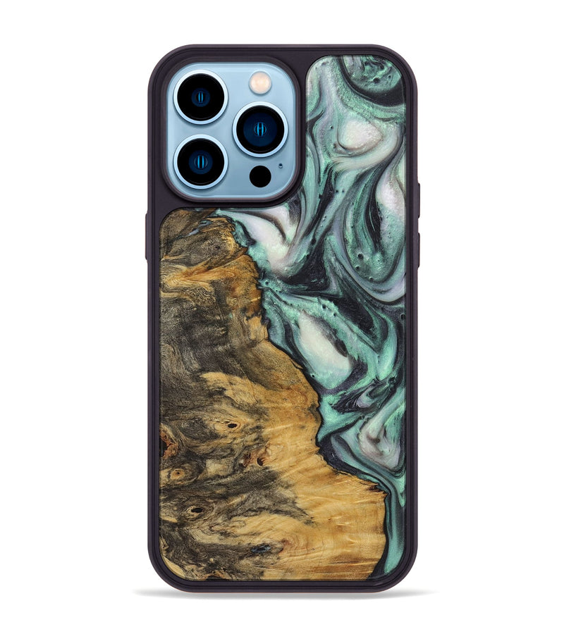 iPhone 14 Pro Max Wood+Resin Phone Case - Atticus (Green, 721823)