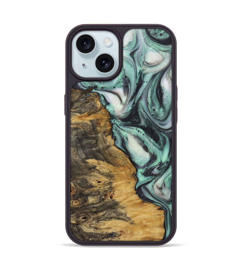 iPhone 15 Wood+Resin Phone Case - Atticus (Green, 721823)