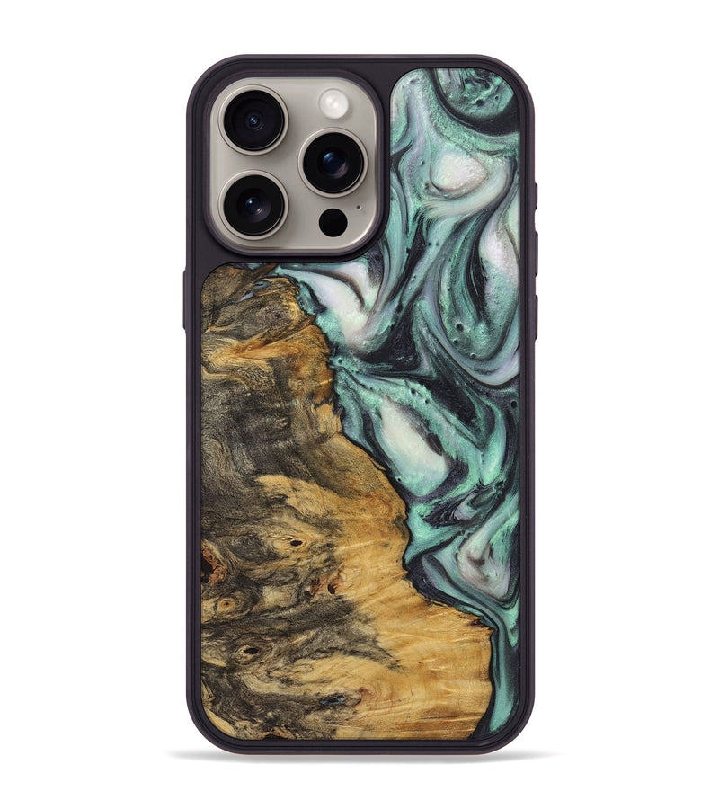 iPhone 15 Pro Max Wood+Resin Phone Case - Atticus (Green, 721823)