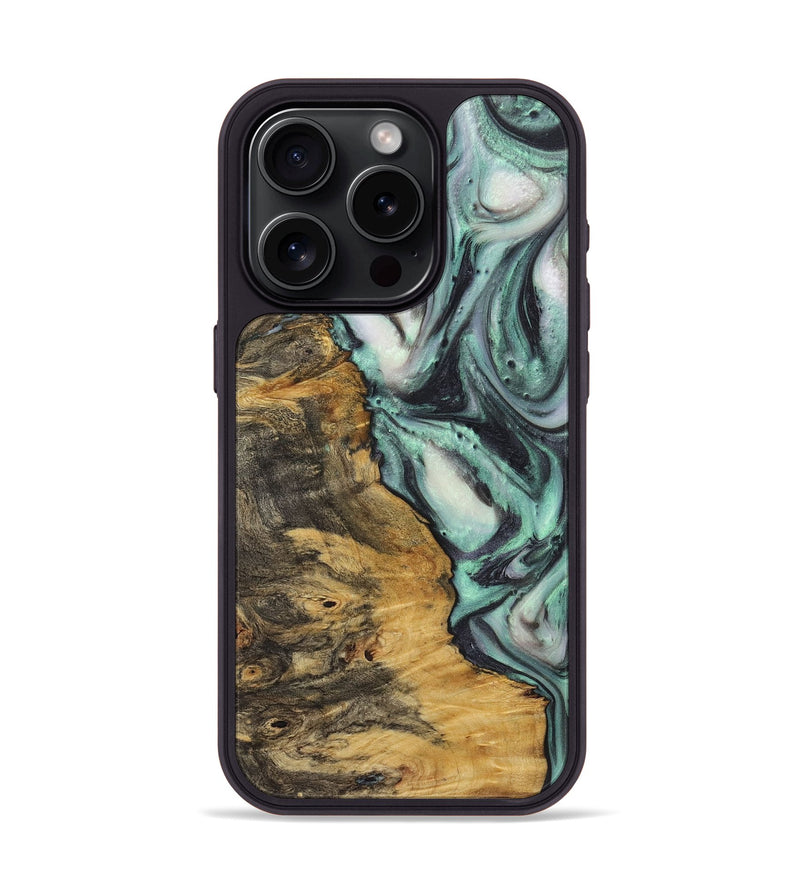 iPhone 15 Pro Wood+Resin Phone Case - Atticus (Green, 721823)