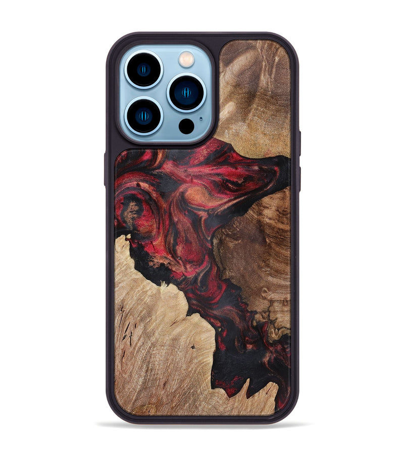 iPhone 14 Pro Max Wood+Resin Phone Case - Audra (Red, 721925)